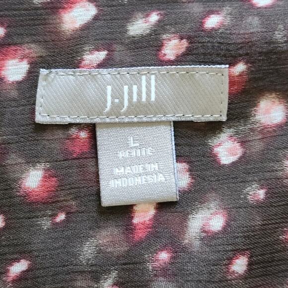 J Jill Deep Brown Sheer Polka Dot Print Button Down Tunic Size Petite Large - Picture 3 of 11